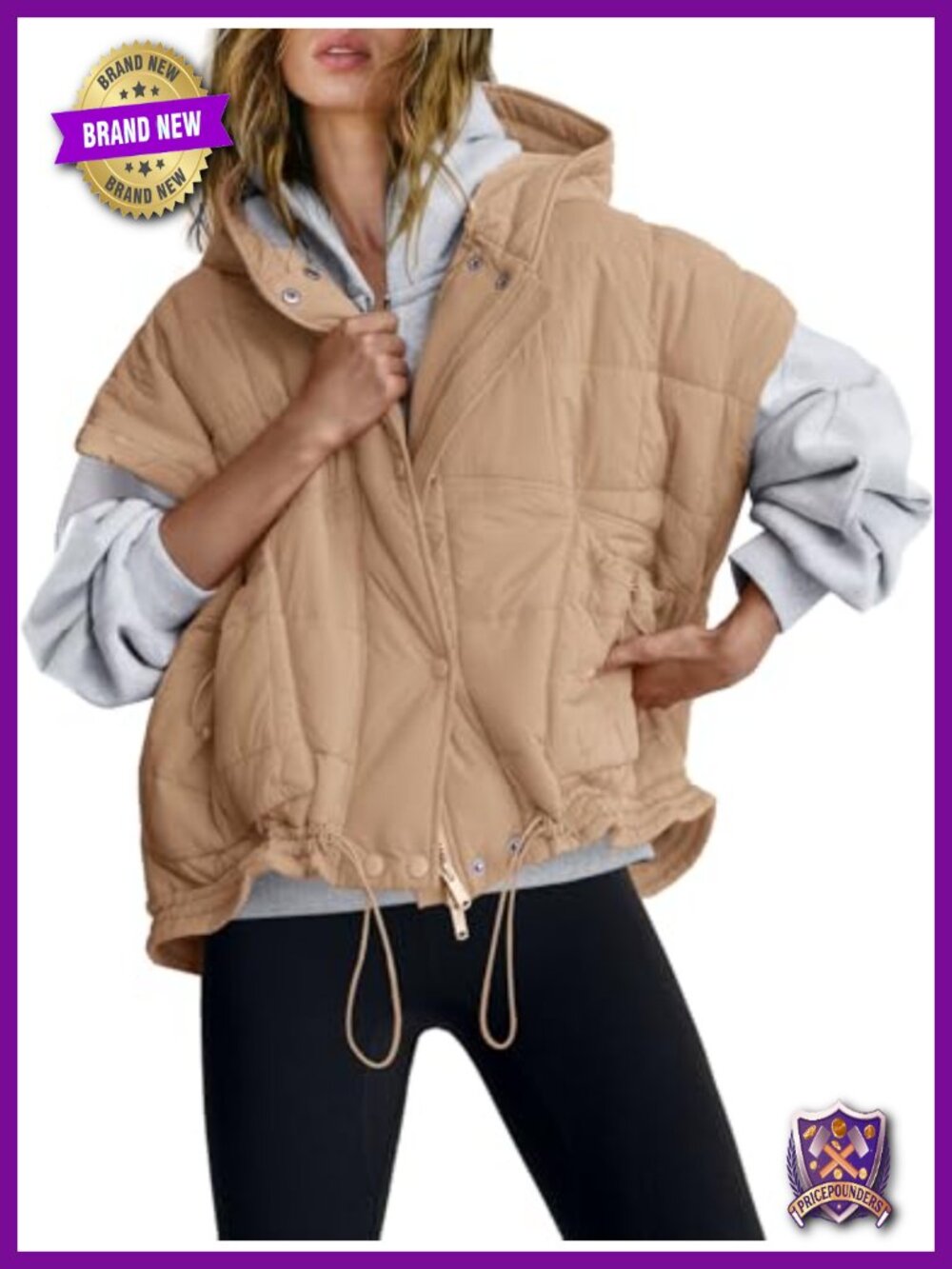Womens Oversized Puffer Vest Sleeveless Quilted Hooded Warm Zip
